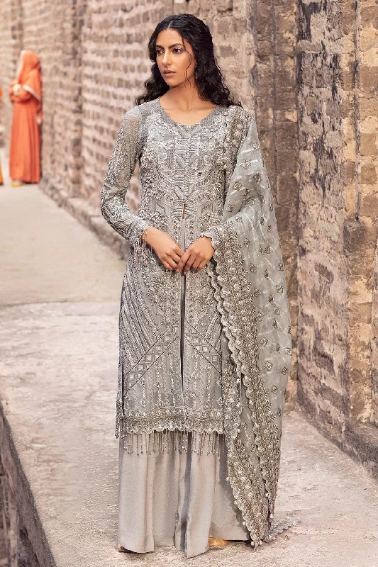 Premium Pakistani Eid Dress in Grey Kameez and Trousers Style Trousers Pleated Formal
