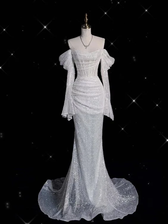 Shiny Off The Shoulder Mermaid Evening Dress,Glam Dress Y6889