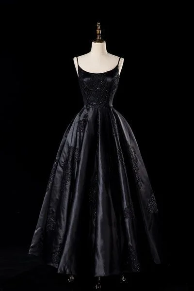 Sexy Satin Spaghetti Strap Black Wedding Gown A Line Party Evening Dress Formal Prom Dress Y7545 Sexy Satin Spaghetti Strap Black Wedding Gown A Line Party Evening Dress Formal Prom Dress Y7545