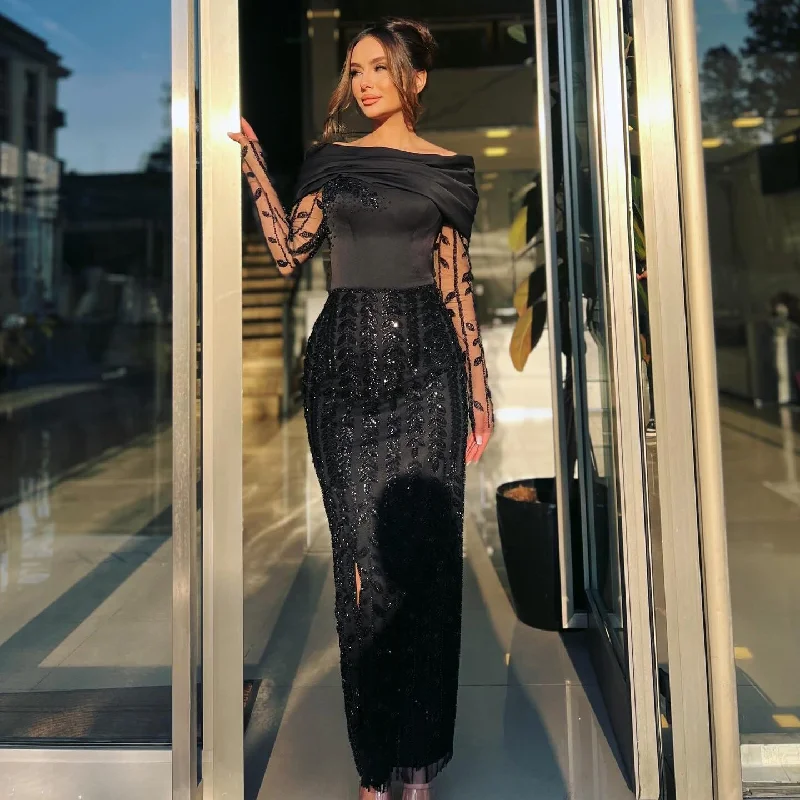 Elegant Off Shoulder Long Sleeves Evening Dress SS125