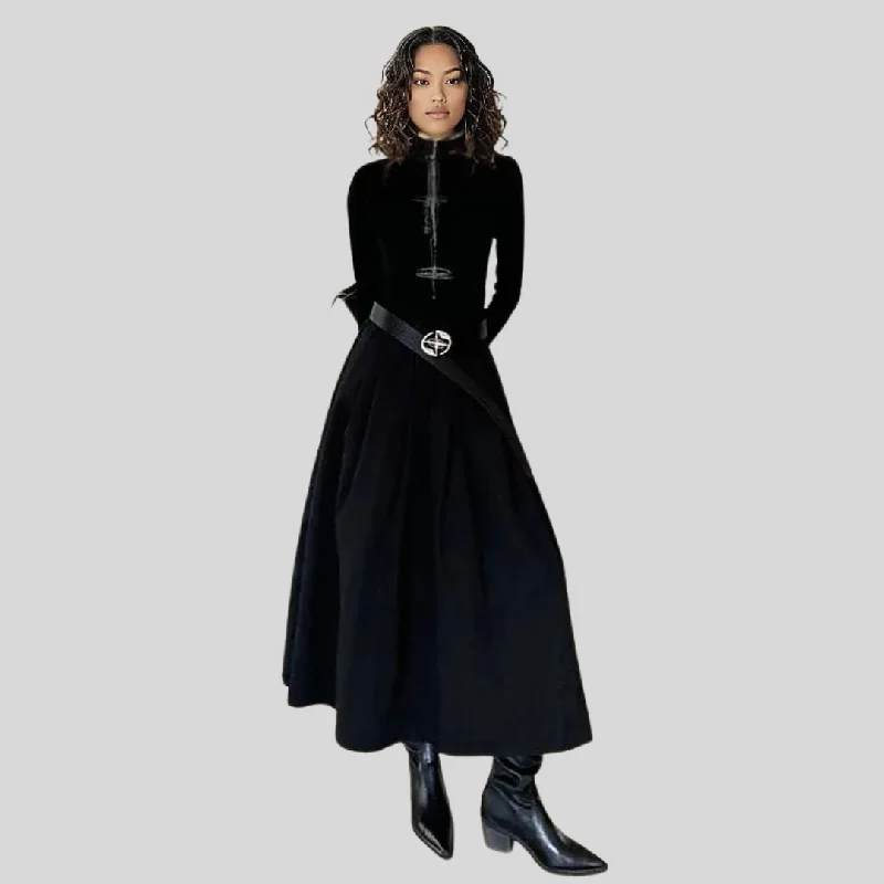Casual Minimal Goth Maxi Black Dress