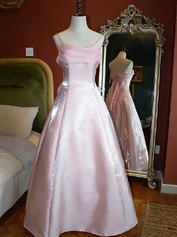 Pink Shimmering Satin Spaghetti Straps Prom Dress Fairy A Line Princess Dress Evening Gown Y7555 Pink Shimmering Satin Spaghetti Straps Prom Dress Fairy A Line Princess Dress Evening Gown Y7555