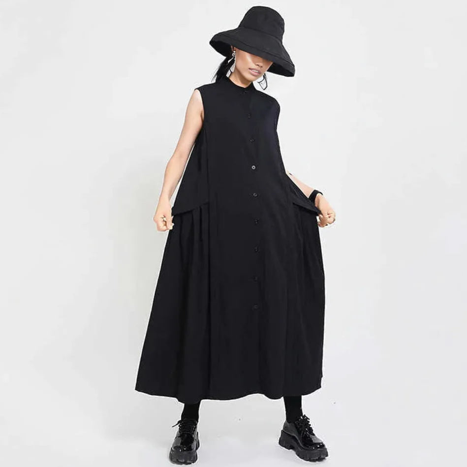 Cargo Style Sleeveless Black Dress