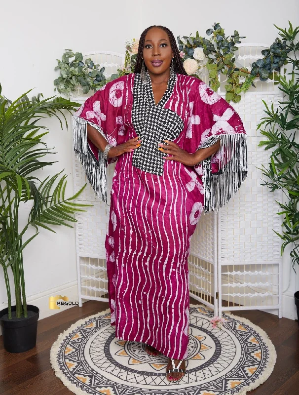 Kampala Adire Kaftan Boubou Bubu Maxi Fringe Dress - Izuchy