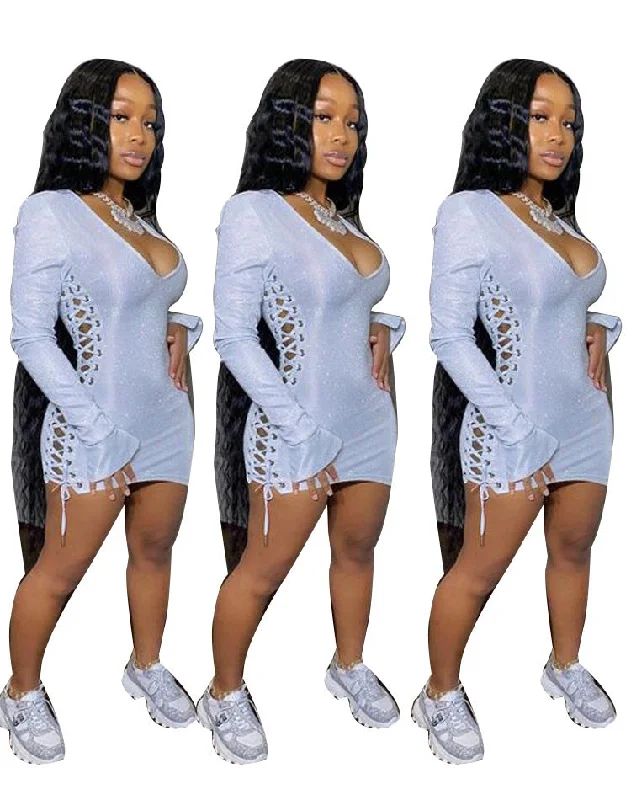 Dropshipping Factory hot sell lace up deep v neck hollow out sexy bodycon clothes bandage dresses summer dresses for women