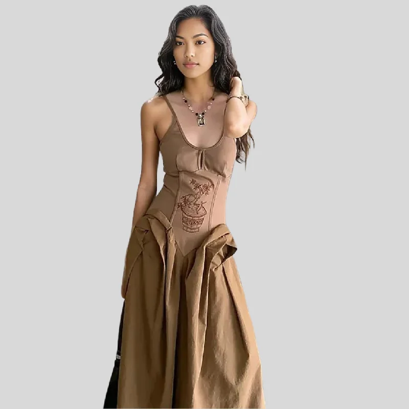Vintage Fever Maxi Beige Dress