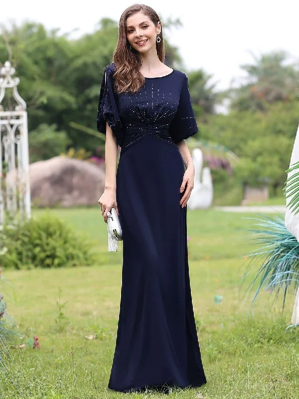 Elegant Silver Embellished A-Line Evening Dress