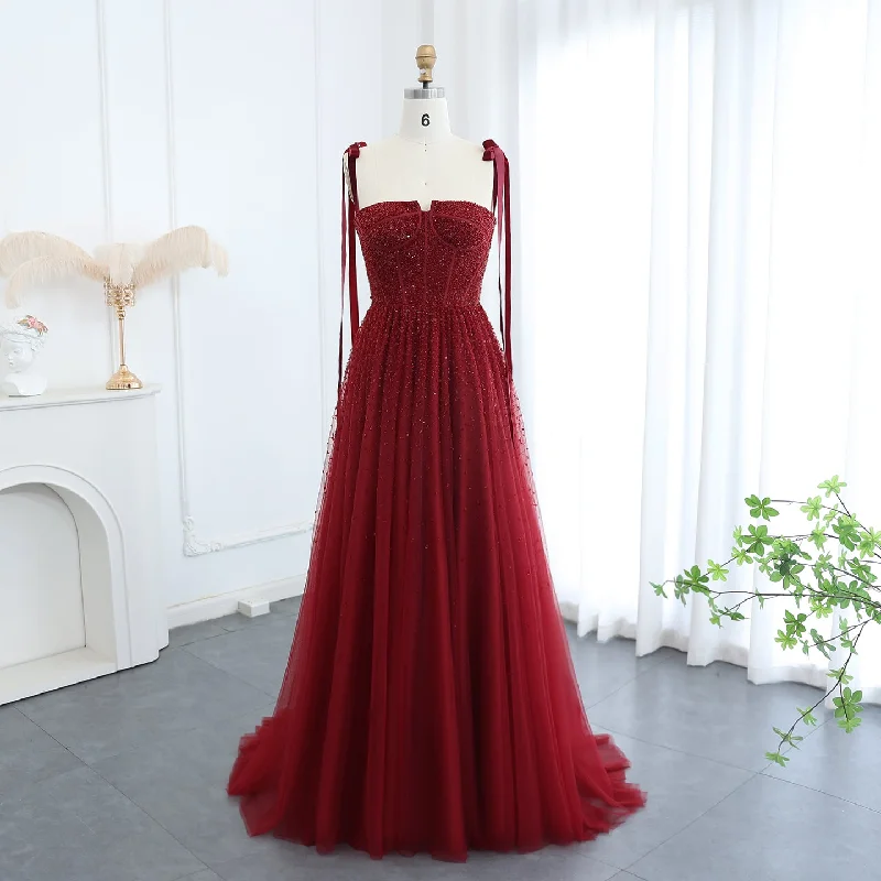 Luxury Beaded Red Evening Dresses with Straps SS263