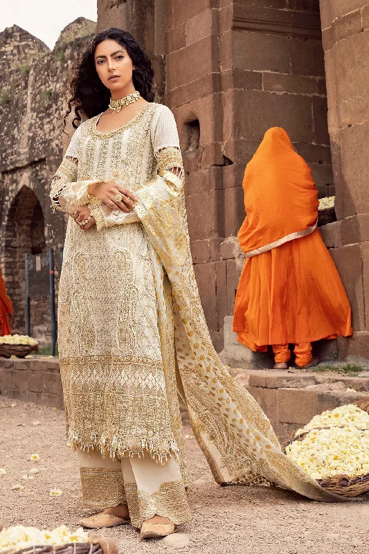 Pakistani Golden Embellished White Kameez Trousers Eid Dress Trousers Elastic Waist Soft