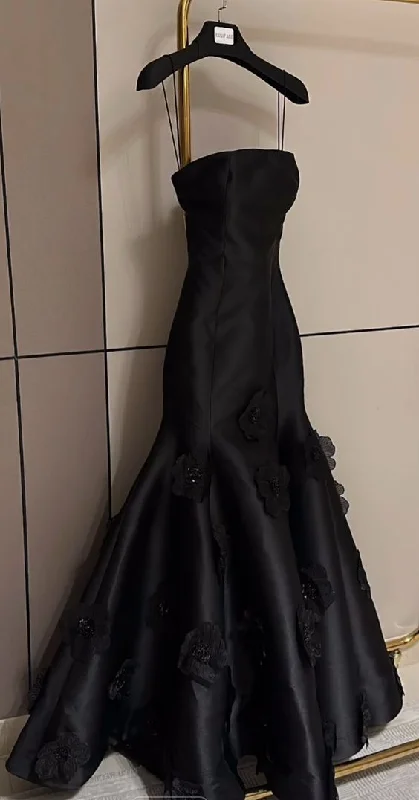 Black Strapless Flowers Mermaid Evening Dress Formal Prom Dress Y7459