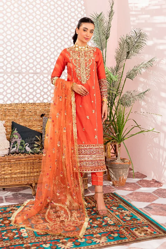 Pakistani Eid Dress in Orange Kameez Trouser Style Trousers Corduroy Warm