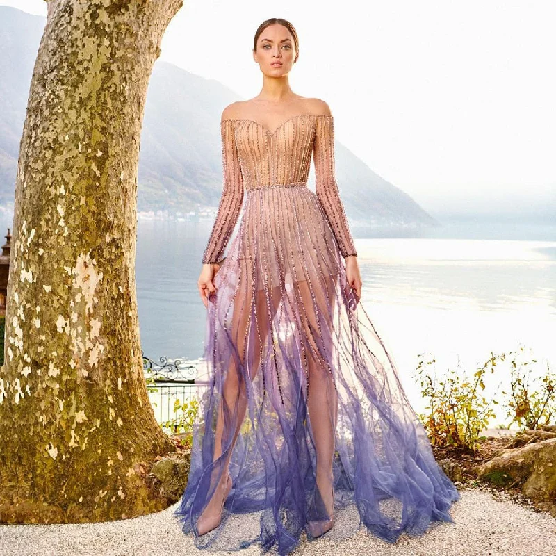 Luxury Long Sleeve Off Shoulder Evening Dress SS328