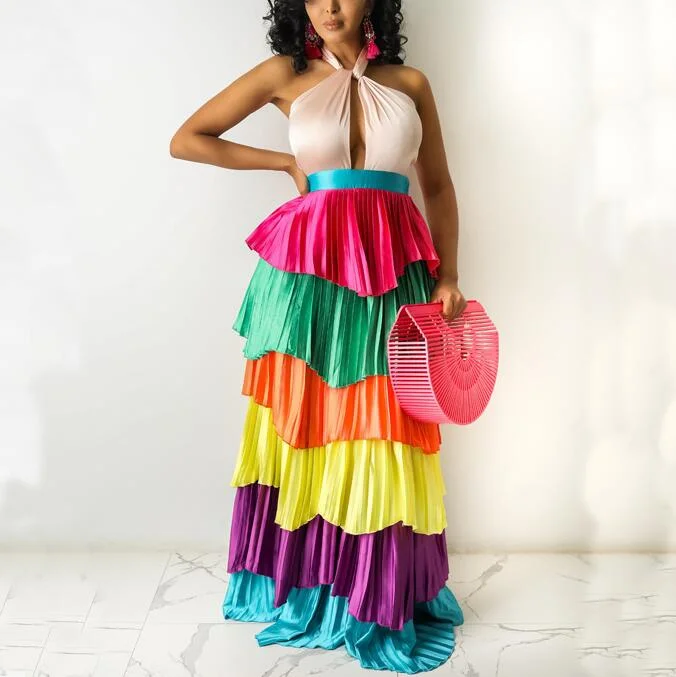 Summer Backless Sexy Chic Bohemian Halter Colorful Women Casual Dress