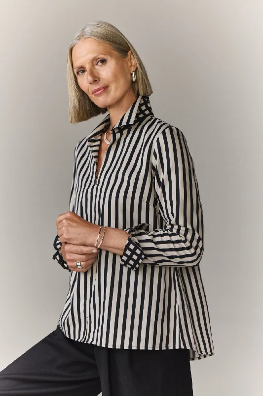 Agnes No Iron Stripe & Gingham Shirt Spandex Blend Rayon Blend Denim Blend