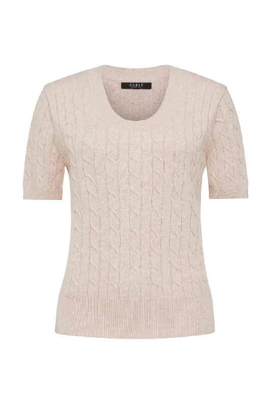 CABLE HERITAGE COTTON CABLE TEE - PALE PINK Striped Floral Plaid