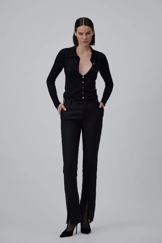 CASHMERE KNIT SHIRT IN GLOSSY BLACK Jersey Fabric Tulle Fabric Batik Fabric