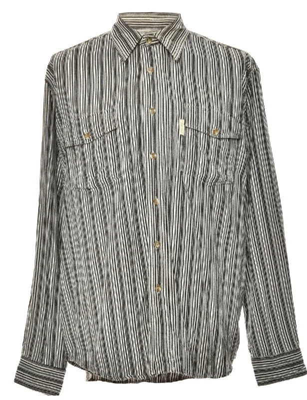 Grey Striped Corduroy Shirt - XL Fleece Fabric Down Fabric Feather Fabric
