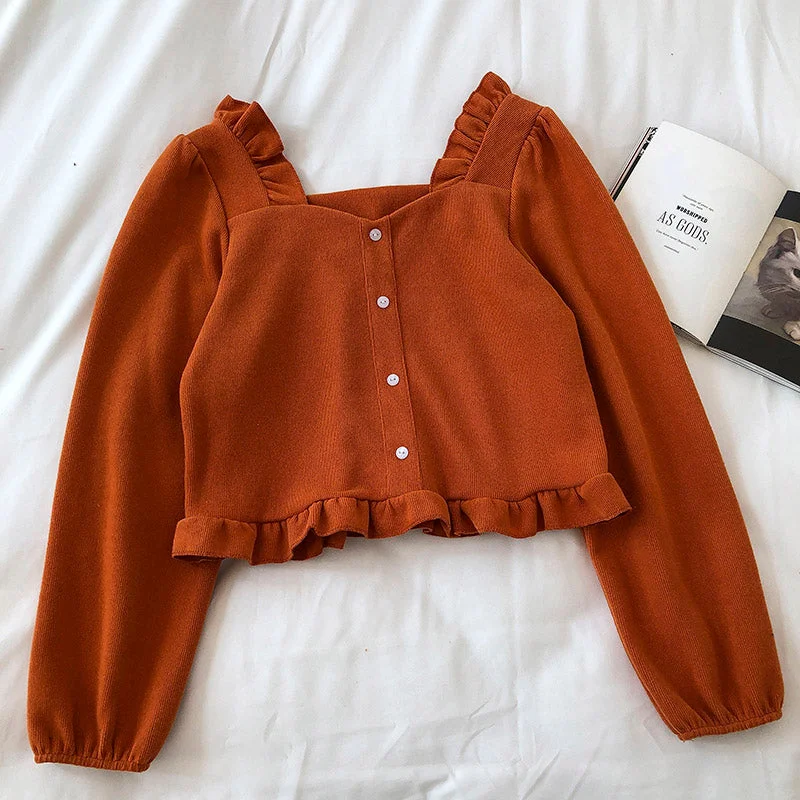Corduroy Ruffle square collar collarbone short shirt 6246 Rayon Fabric Velvet Fabric Corduroy Fabric Corduroy Ruffle square collar collarbone short shirt 6246 Rayon Fabric Velvet Fabric Corduroy Fabric