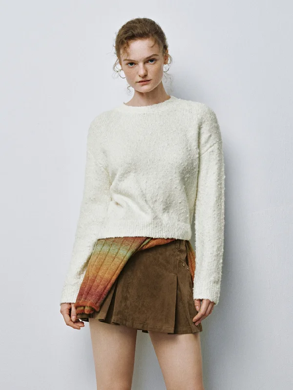 Crew Neck Knitted T-Shirts Fleece Nylon Spandex