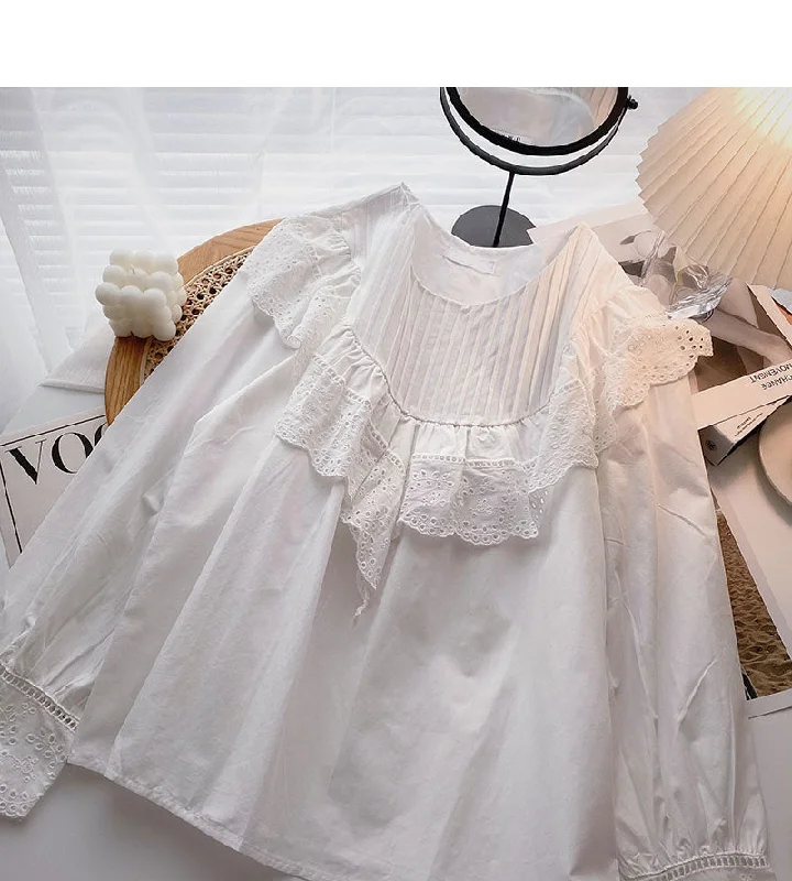 Crew neck pleated Ruffle shirt  6278 Satin Fabric Silk Fabric Chiffon Fabric