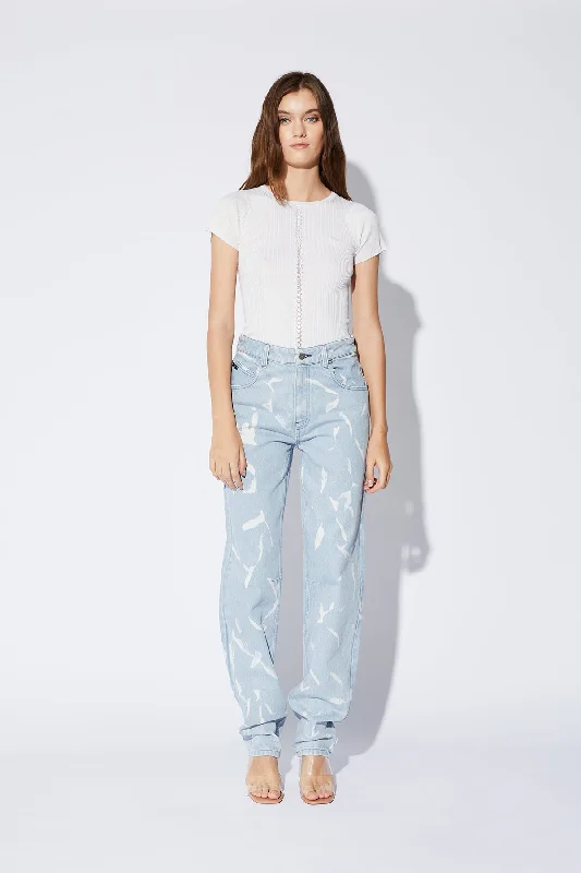 CREW NECK KNIT TEE | ALMOND WHITE Polka Dot Checkered Tartan