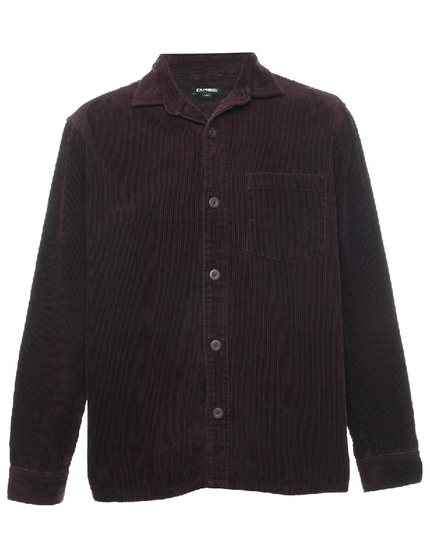 Express Corduroy Shirt - L Striped Floral Plaid