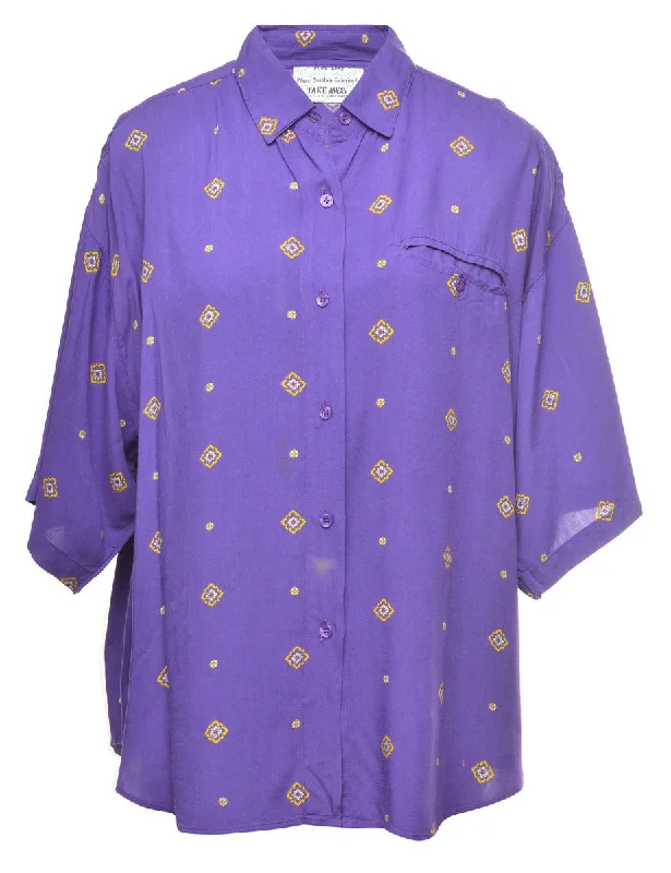 Floral Shirt - L Notch Collar Peter Pan Collar Cowl Neck