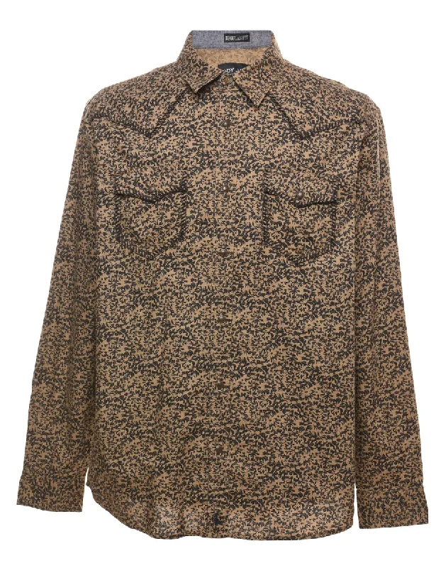 Floral Western Shirt - L Denim Fabric Leather Fabric Suede Fabric