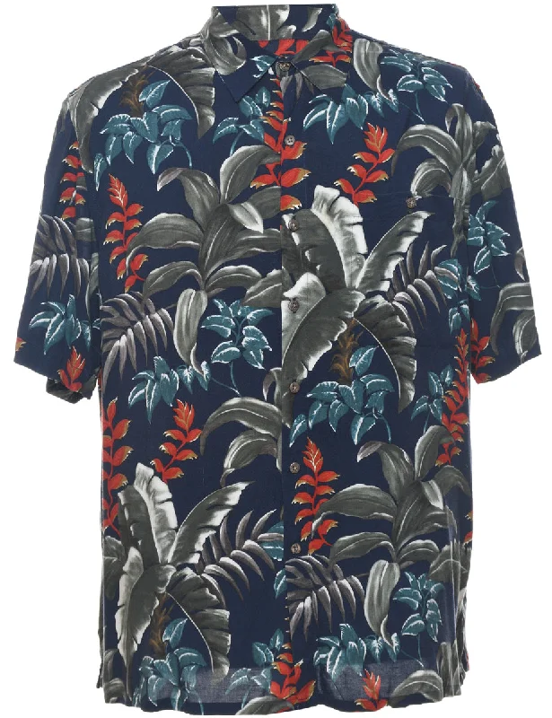Foliage Hawaiian Shirt - L Cotton Fabric Linen Fabric Terry Fabric