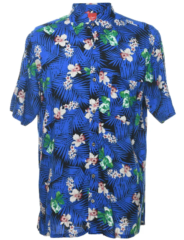 Foliage Hawaiian Shirt - M Satin Blend Silk Blend Wool Blend