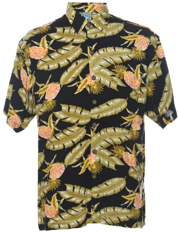 Foliage Hawaiian Shirt - M Mesh Blend Leather Blend Suede Blend