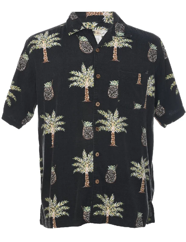 Fruit Print Hawaiian Shirt - L Basic T-Shirt Crew Neck Short Sleeve