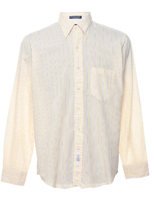 Gant Striped Pale Yellow Classic Shirt - L Asymmetrical Pockets Print