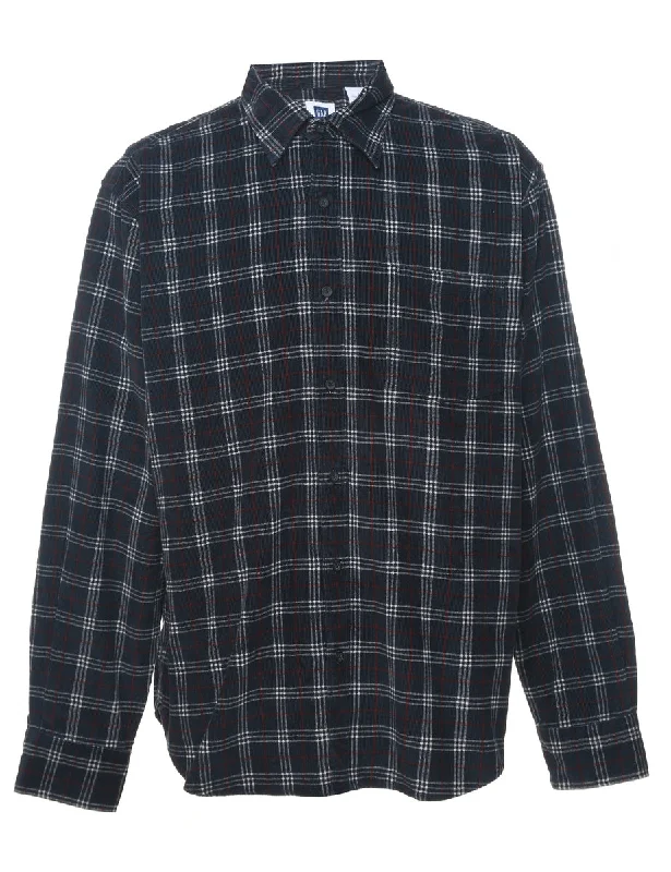 Gap Corduroy Checked Navy & White Shirt - L Solid Color Striped Floral