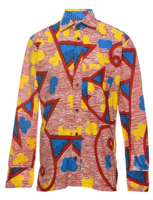 Geometric Pattern 1970s Style Multi-Colour Shirt - S Boxy Fit Fitted Loose