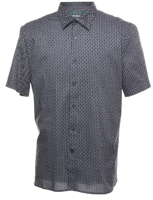 Geometric Pattern Blue & Orange Shirt - XL Casual Formal Business