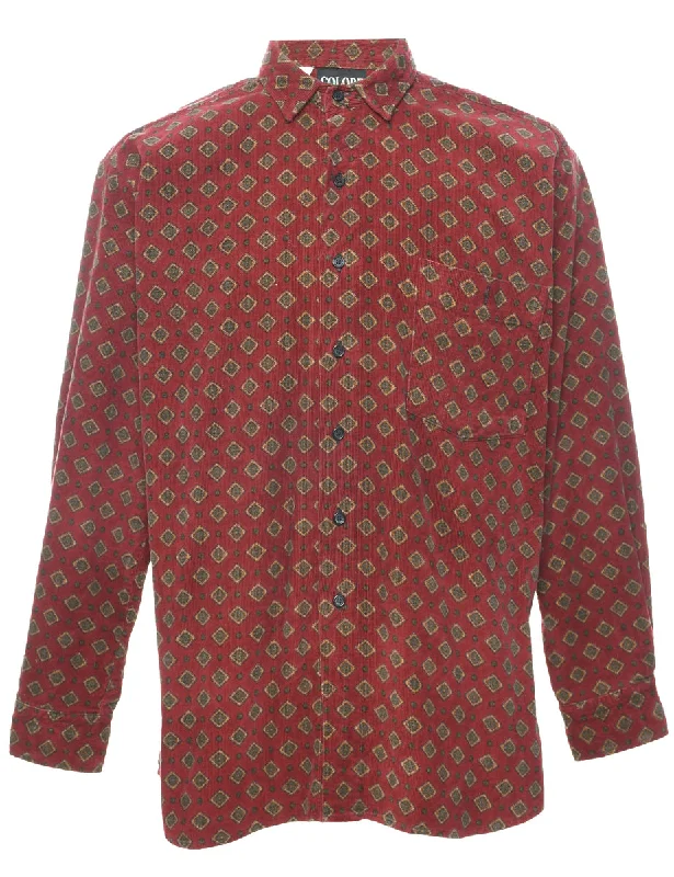 Geometric Pattern Corduroy Shirt - L Elegant Classic Vintage