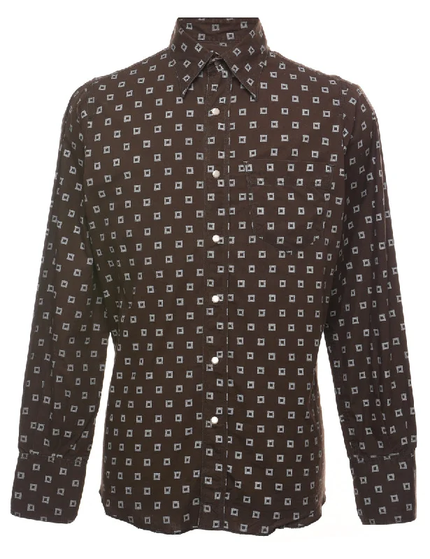 Geometric Pattern Dark Brown Patterned Western Shirt - L Modern Contemporary Chic