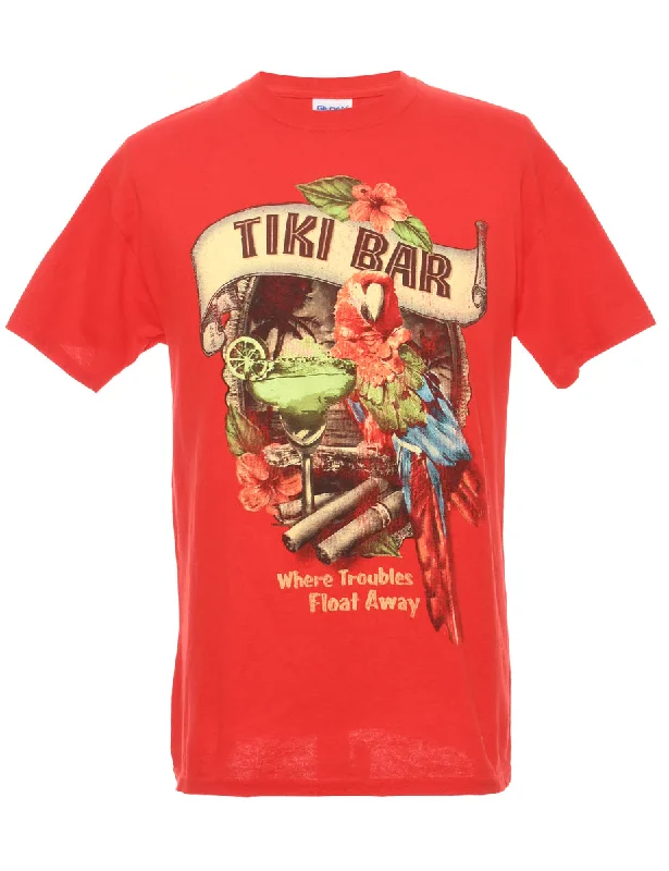Gildan Red Printed T-shirt - M Fleece Nylon Spandex