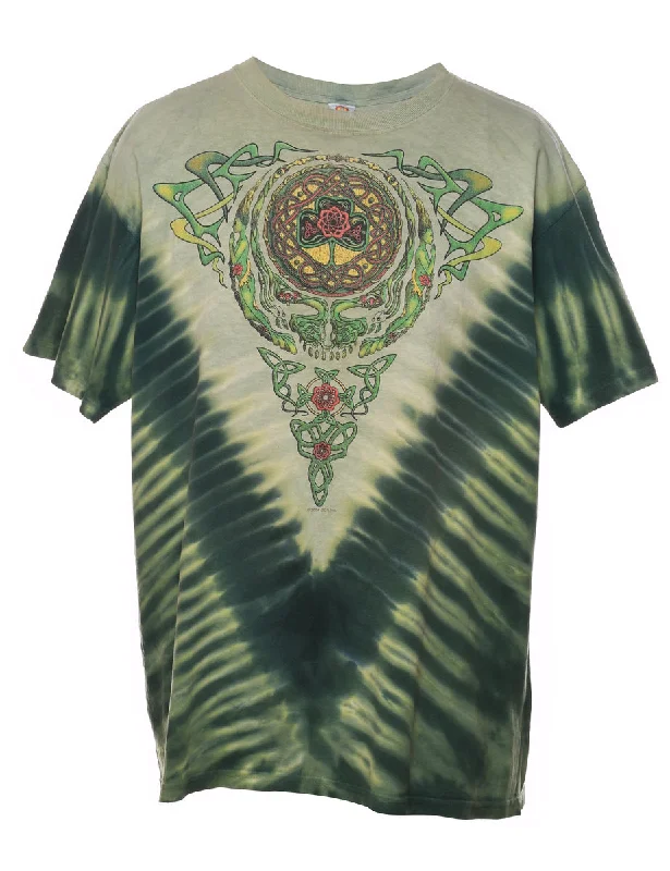 Green Celtic Grateful Dead Tie-Dye Band T-Shirt - L Machine Wash Dry Clean Hand Wash
