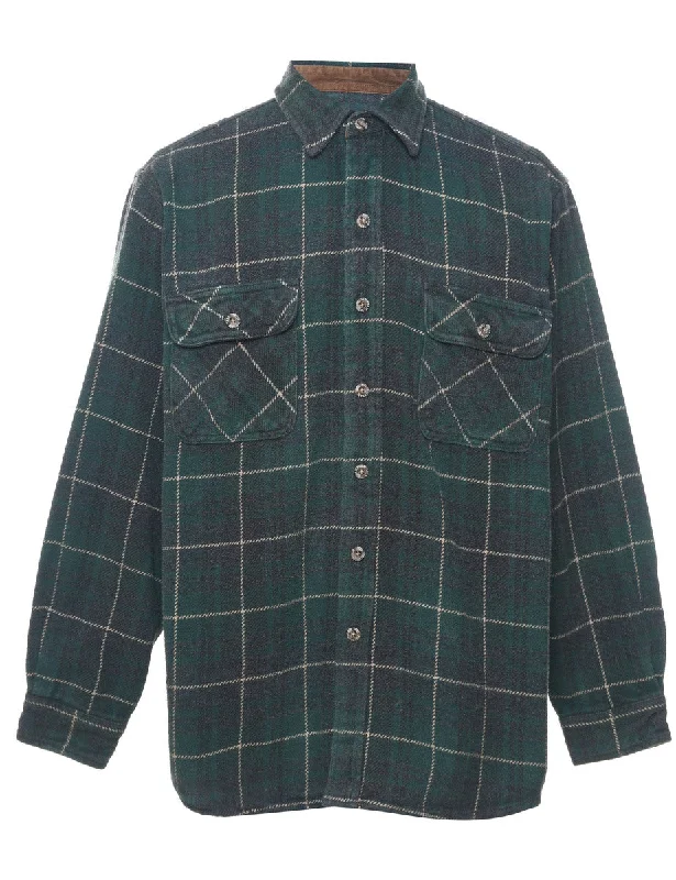 Green & Grey Classic Checked Shirt - M Handmade Hand-knitted Hand-woven