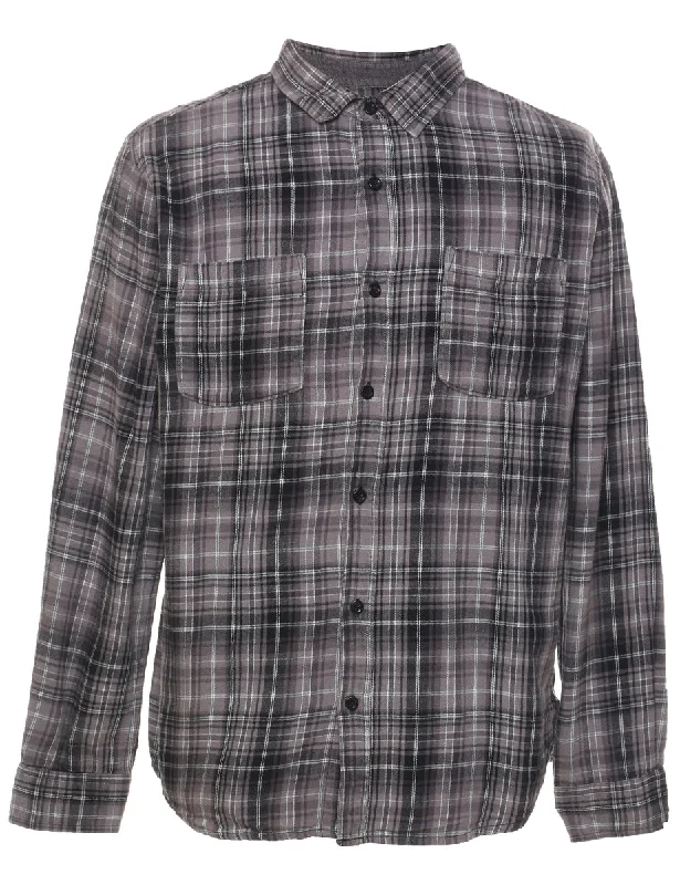 Grey 1990s Flannel Checked Shirt - L Lace Blend Ribbed Blend Corduroy Blend