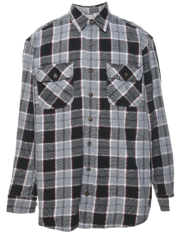 Grey, Black & White Classic Checked Shirt - L Rayon Fabric Velvet Fabric Corduroy Fabric