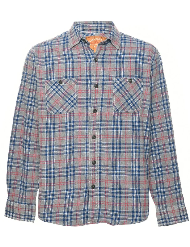 Grey Checked Shirt - L Polka Dot Checkered Tartan