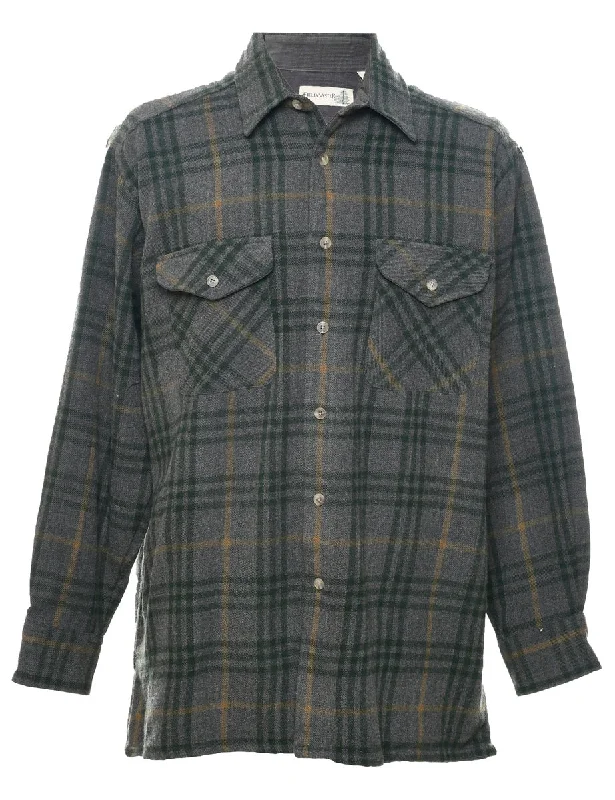 Grey Checked Shirt - L Houndstooth Herringbone Solid