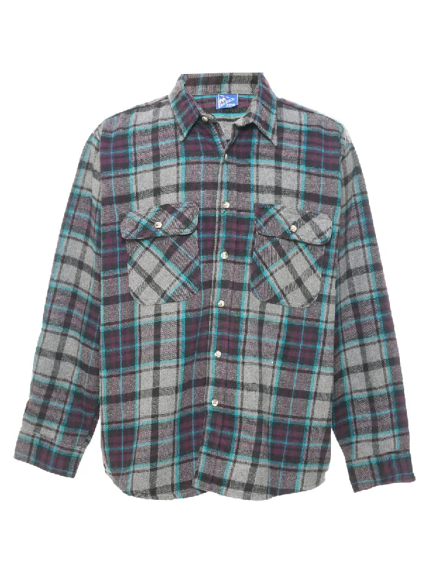 Grey Checked Shirt - M Print Jacquard Patchwork