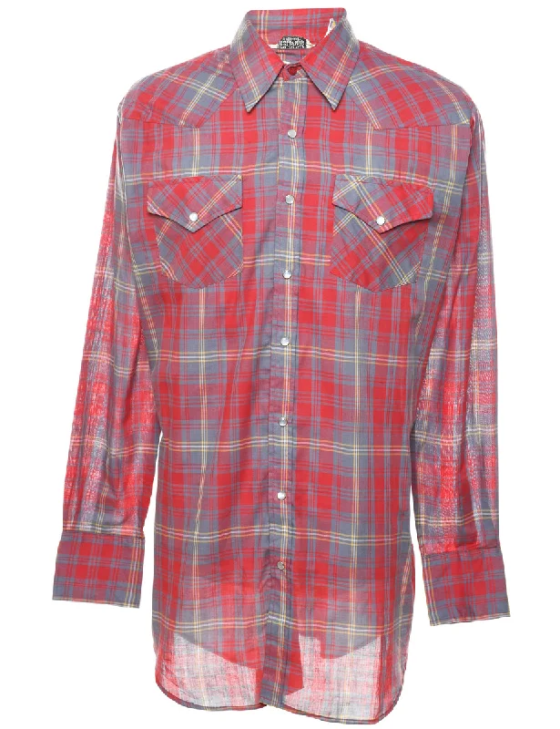Grey Checked Western Shirt - L Notch Collar Peter Pan Collar Cowl Neck
