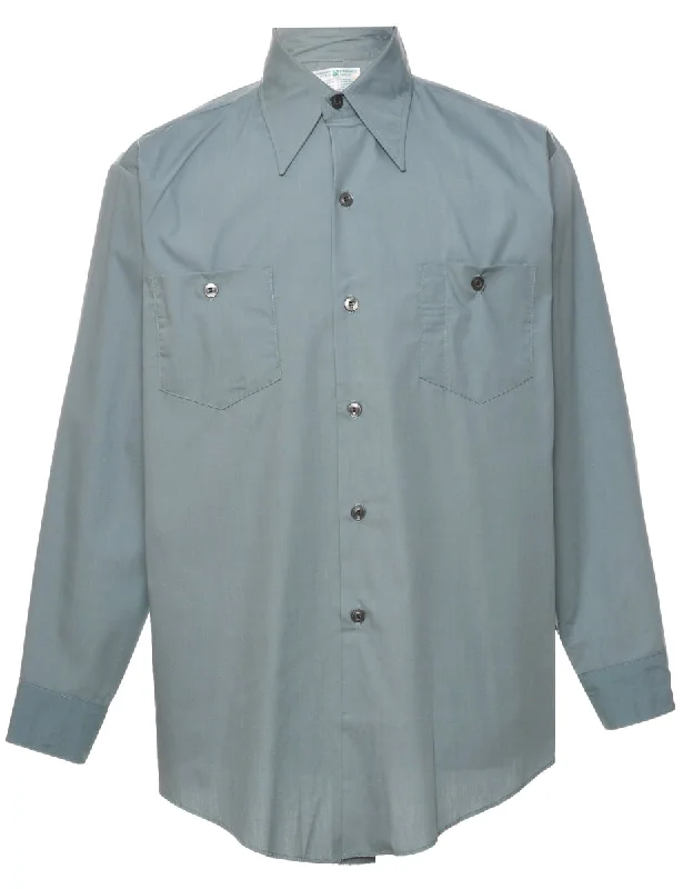 Grey Classic 1970s Shirt - L Zippered Front Buttoned Front Snap Front