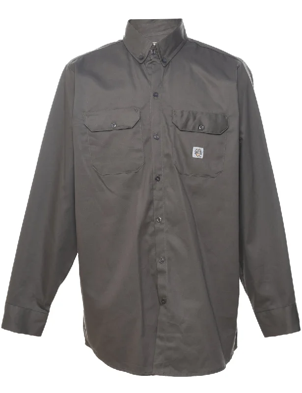 Grey Classic Workwear Shirt - L Welt Pockets Slit Pockets Flap Pockets