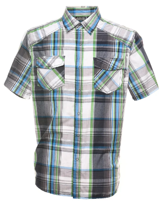 Grey & Green Classic Checked Shirt - M Beaded Sequined Faux Fur